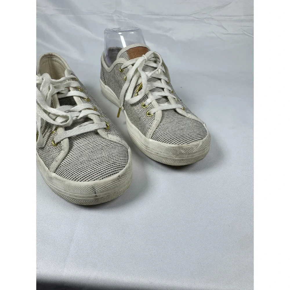 Keds Jump Kick WF59175 Womens US 6.5 Comfort Shoes Beige Black Striped Sneakers